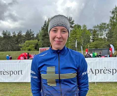 Elvira Larsson efter sjundeplatsen på MTBO-EM:s masstart i Vilnius, Litauen.