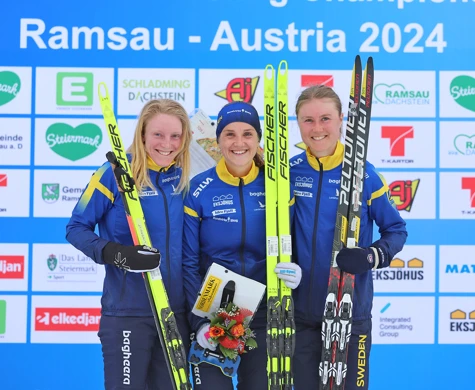 Helsvensk pall för andra dagen i rad när Magdalena Olsson tog andra raka guldet. Silver till Linda Lindkvist, till vänster och brons till Frida Sandberg.