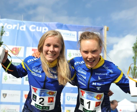 Sara Hagström och Tove Alexandersson efter dubbelseger på världscupen i Norge.