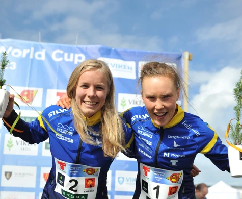Sara Hagström och Tove Alexandersson efter dubbelseger på världscupen i Norge.
