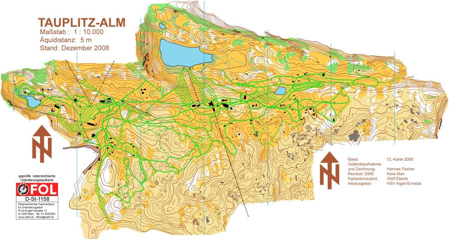 Skidorienteringskarta över Tauplitz-Alm, Österrike.