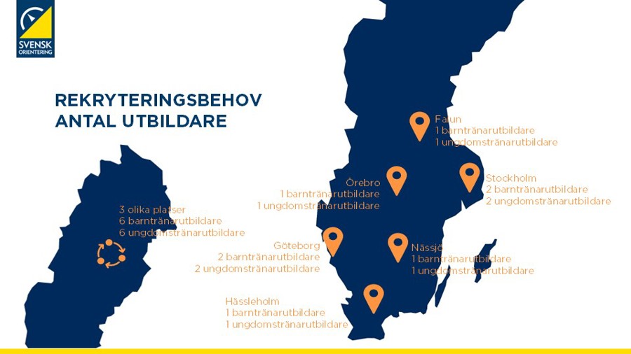 Sverigekarta men plaster för nav och antal uppdrag som utbildare