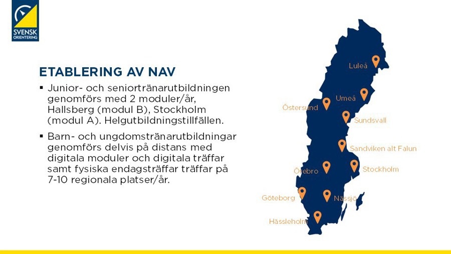Sverigekarta med platserna för där naven etableras