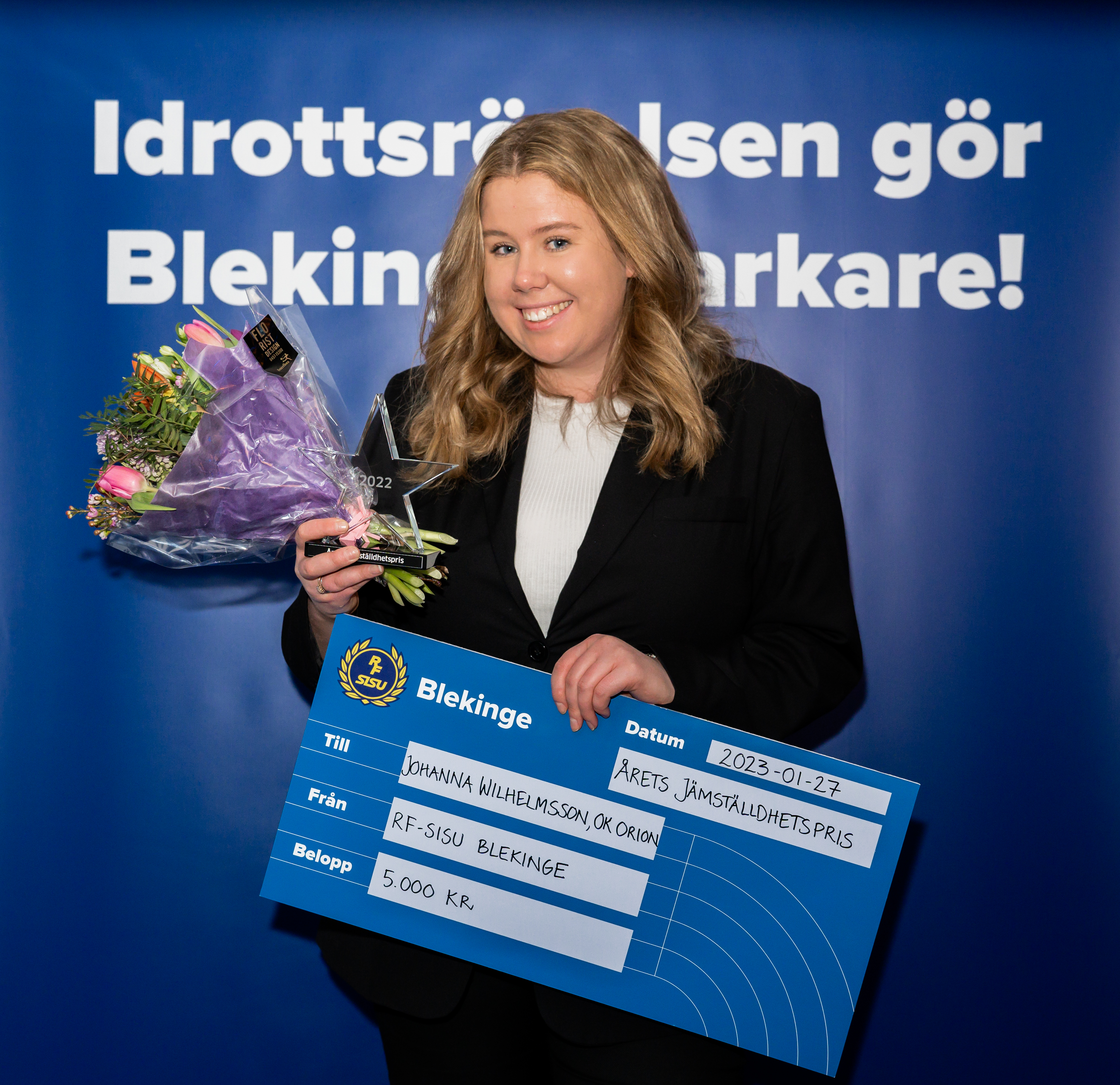 Johanna Wilhelmsson, OK Orion, vann Årets Jämställdhetspris från RF-SISU Blekinge.